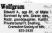 Edward Wolfgram Obituary Edward Wolfgram Obituary